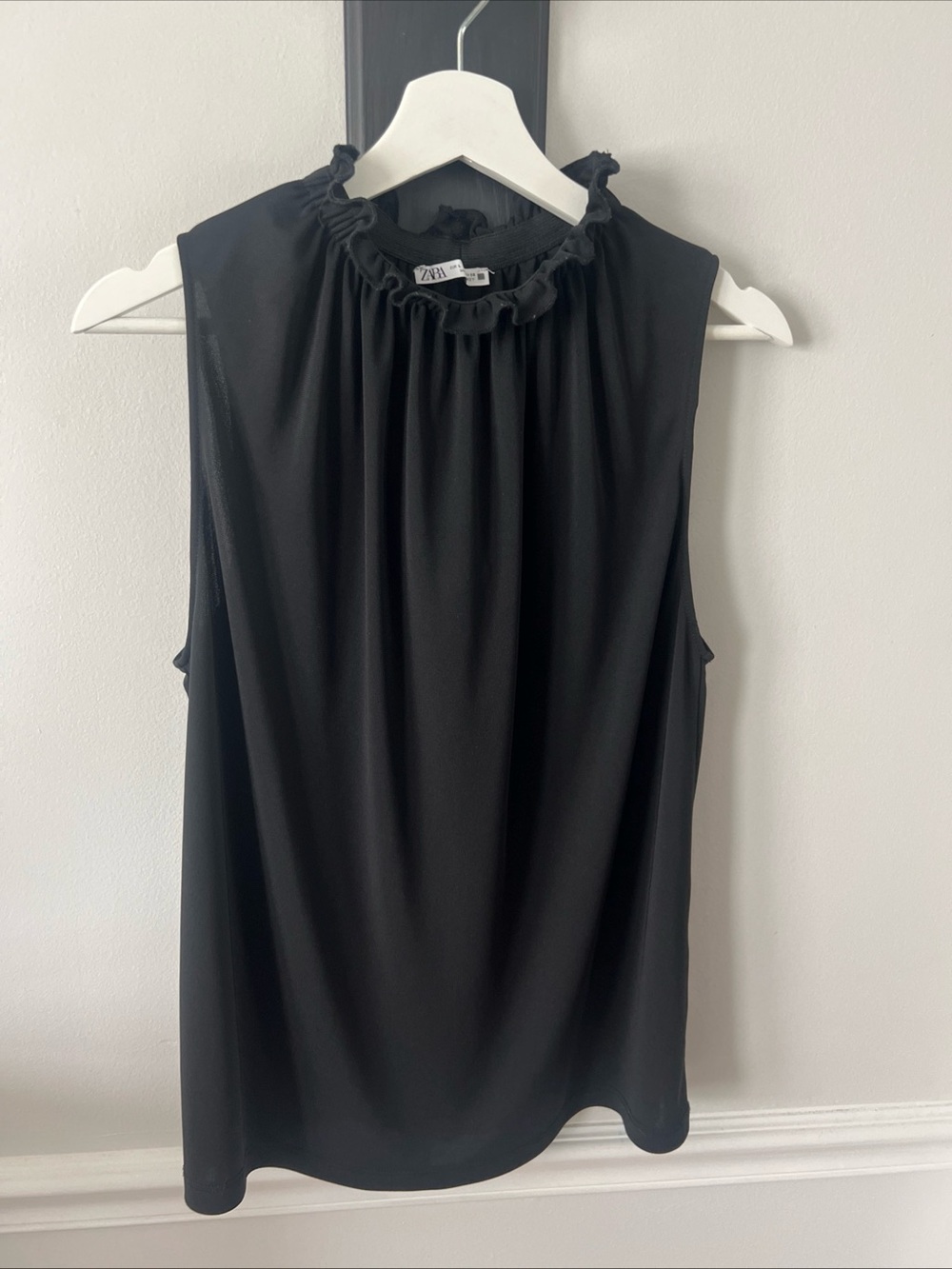 Zara Black Ruffle-Neck Sleeveless Camisole